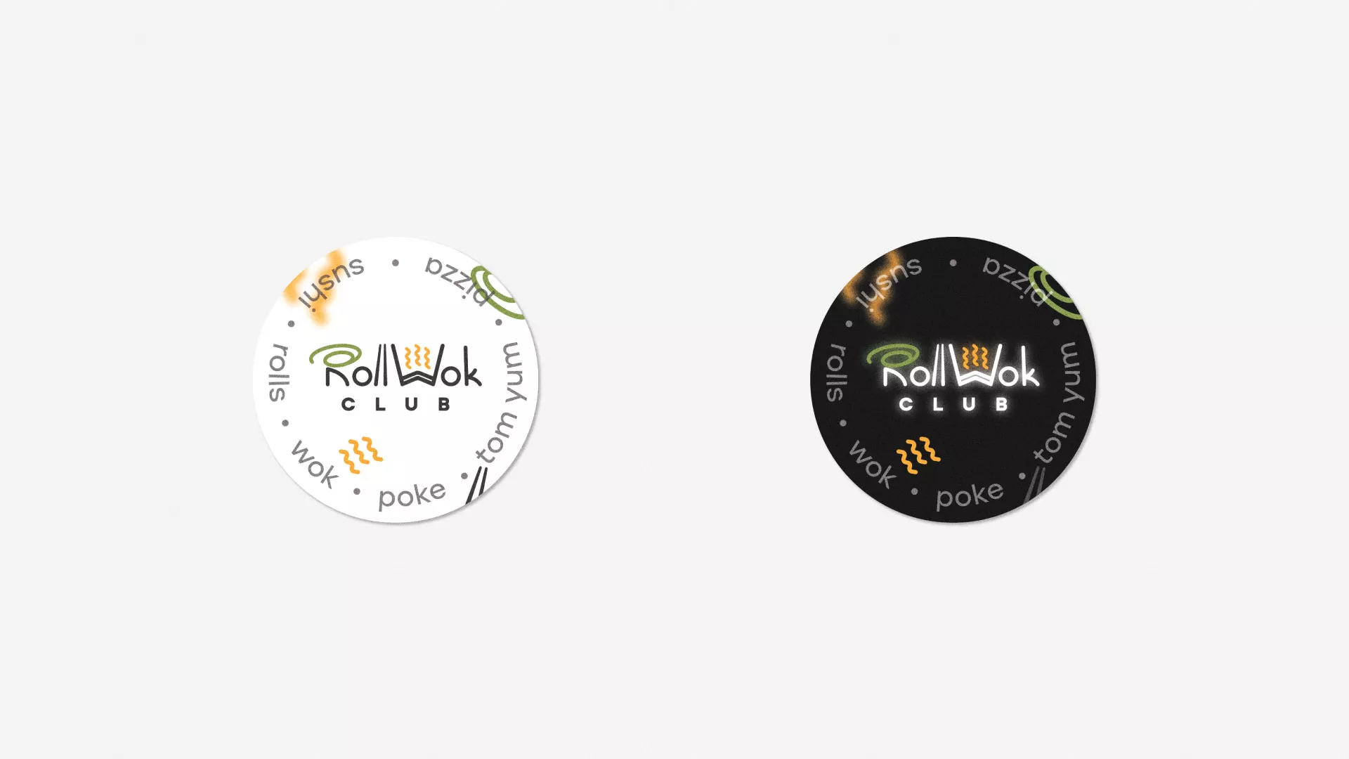 Разработка наклеек для суши-бара «Roll Wok Club» в Магадане