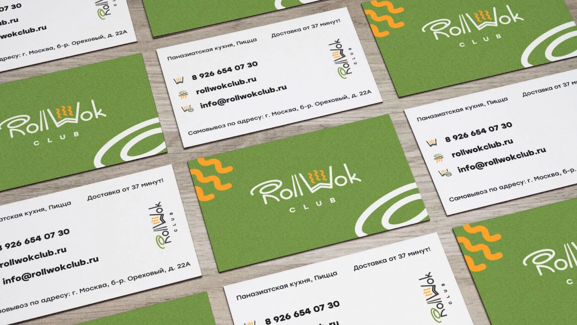 Разработка дизайна визиток суши-бара «Roll Wok Club» в Магадане